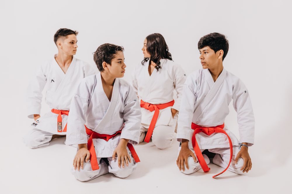 Students in karate uniforms during a martial arts class