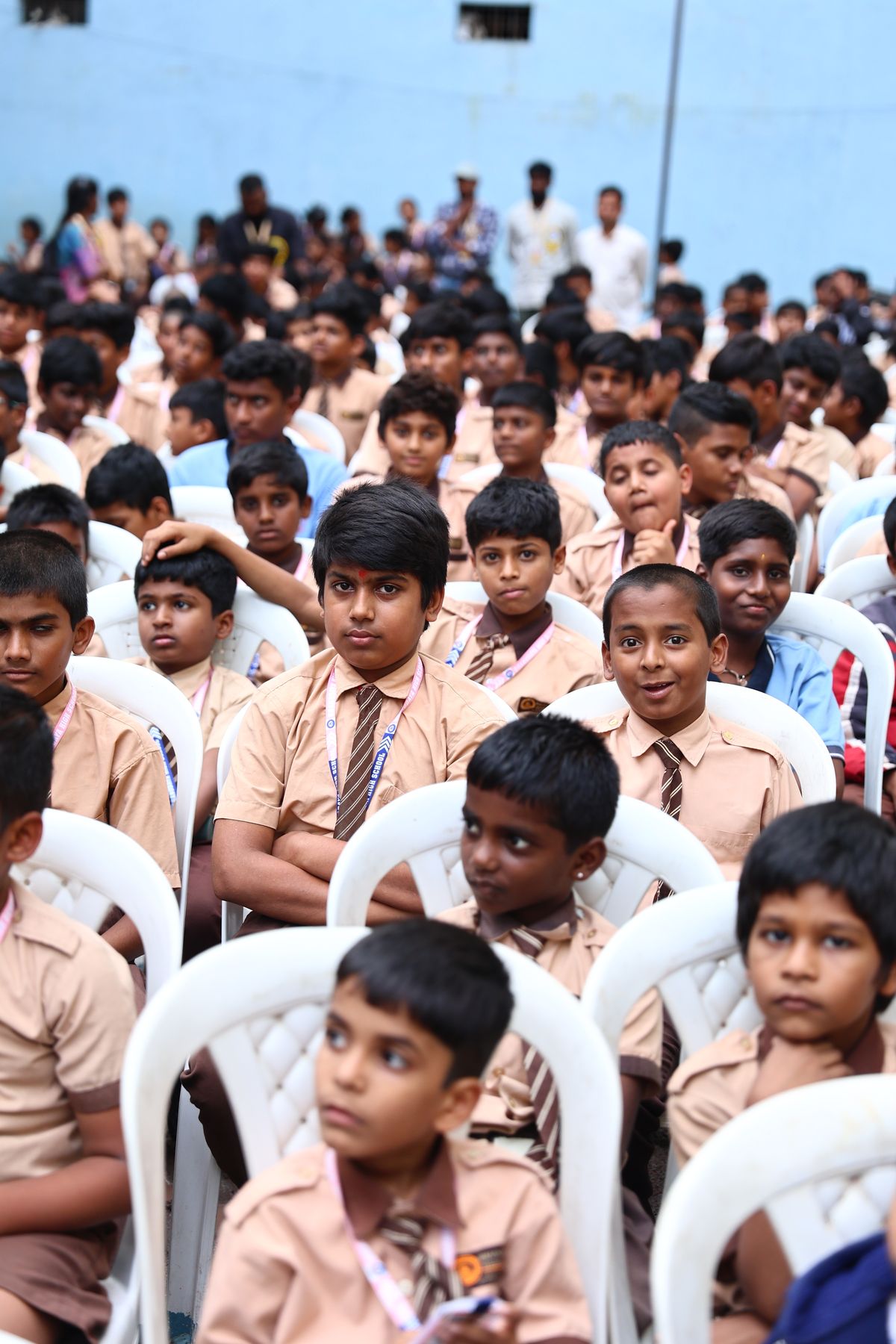 School students in uniform at a morning assembly